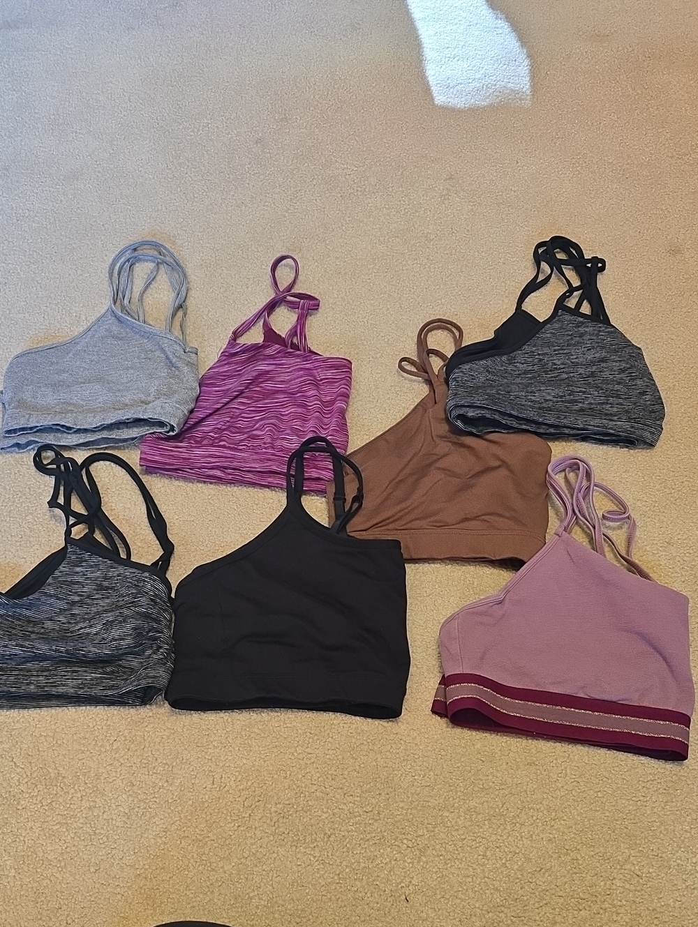 Old Navy Women's Sports Bra Bundle 7 - Gray, Pink, Purple, Brown, Black